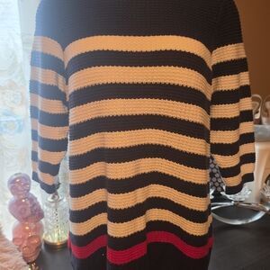 croft & barrow Black, Cream & Red Striped Crew Sweater